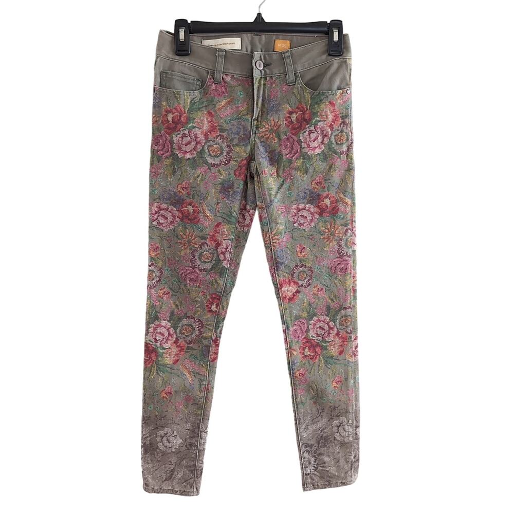Pilcro and The Letterpress Green Floral Tapestry Print Skinny Pants Size 25